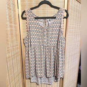 LC Lauren Conrad Beige and Blue Floral Sleeveless Tunic